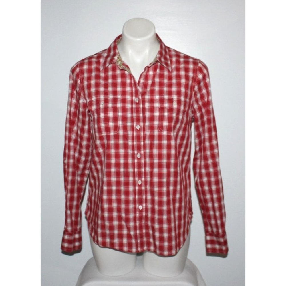 TALBOTS Women's Red Plaid Shirt Top Size 10